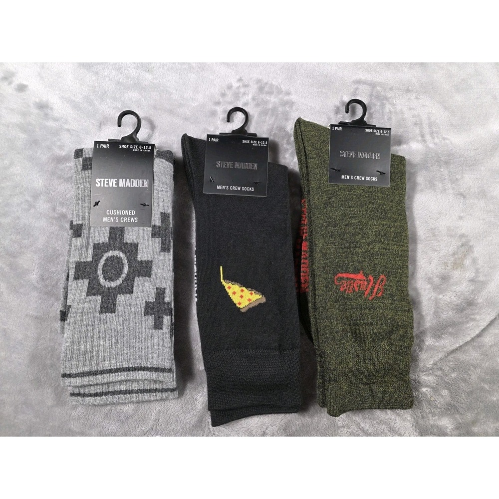 NWT Steve Madden crew socks 6-12.5 3 pack Pizza/Hustle/Aztec